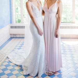 Made With Love French Lace and Mesh Mermaid Deep V Low Back Wedding Dress